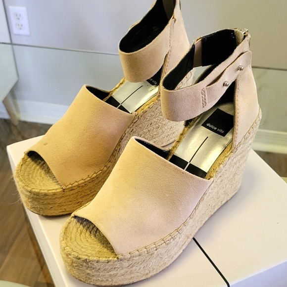 Dolce Vita Straw Women's Platform Wedge Espadrille Sandals. Light pink. Size 8 - Picture 14 of 16